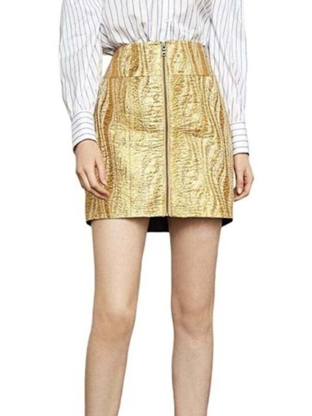 BCBGMaxAzria Gold Metallic Front-Zip Mini Skirt